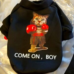 Dog Shirt w/ Cat in Boxing Gloves COME ON BOY Size S